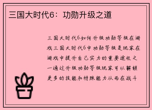 三国大时代6：功勋升级之道