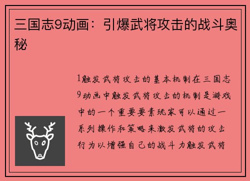 三国志9动画：引爆武将攻击的战斗奥秘